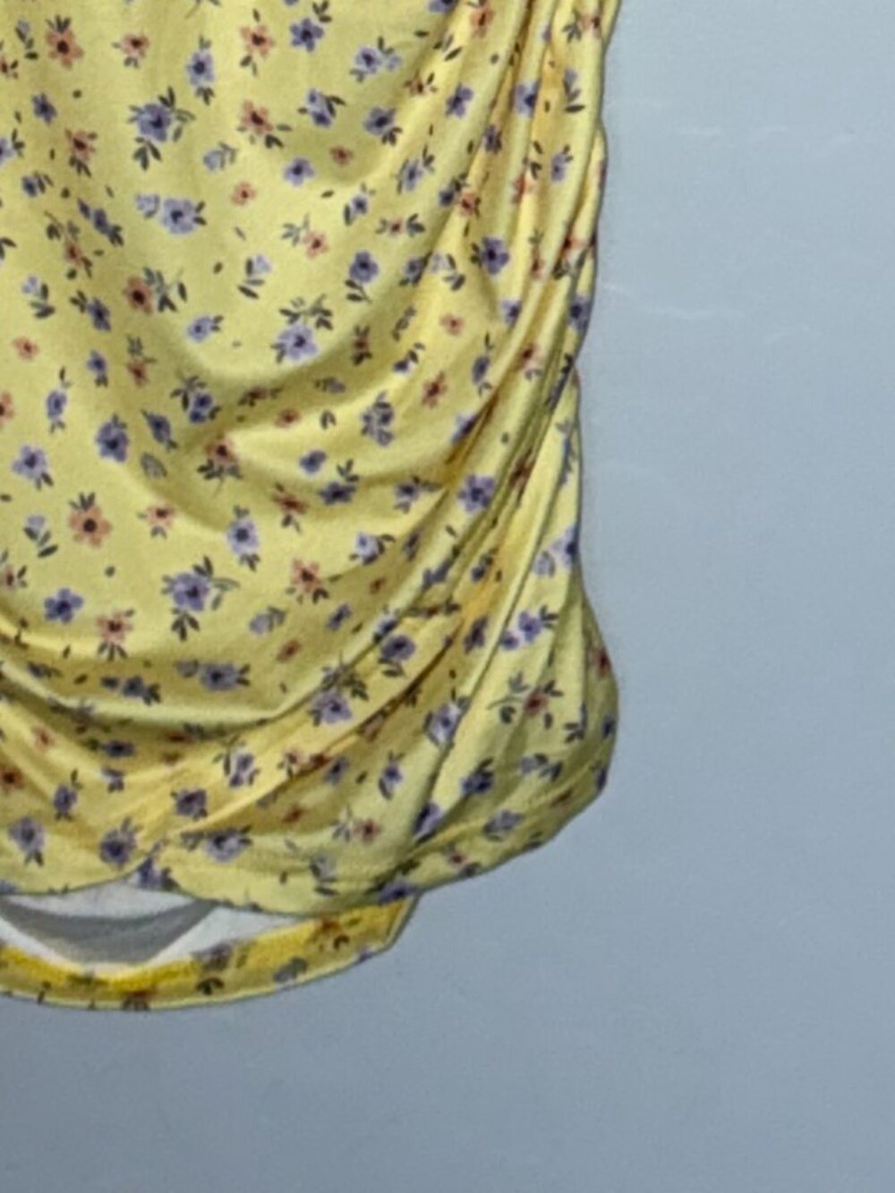 Floral Yellow Bodycon Ruched Sides High-Low Dress Floral Pattern Summer Spring - Picture 8 of 12